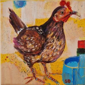 Snazaroodle a painting of a funky chicken by Sue Dewhurst