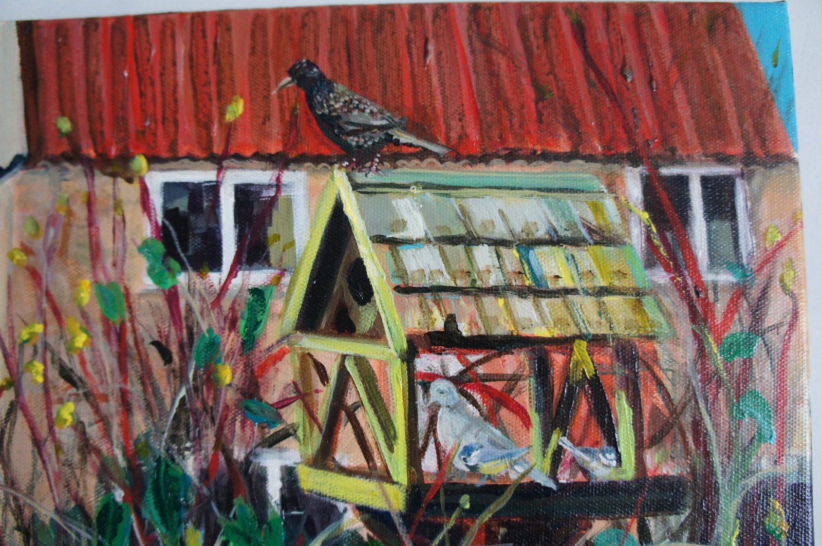 Bird Table original on boxed canvas - Image 4