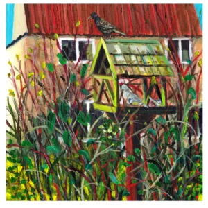 Bird Table original on boxed canvas